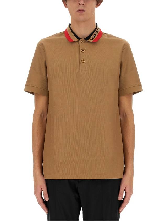 Burberry Logo Stripe Short Sleeve Polo Shirt Brown