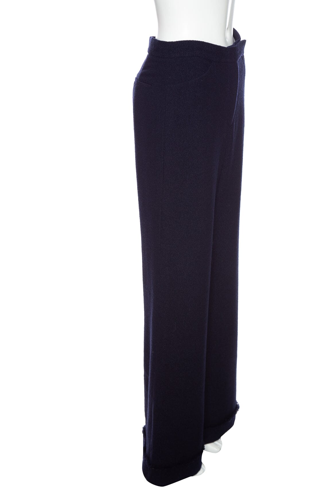 Chanel Navy Wool Straight Leg Cuffed Hem Pant SZ 38