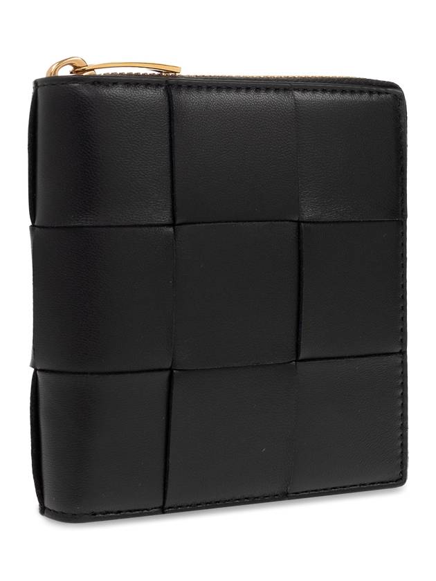 Bottega Veneta Cassette Compact Zip Around Small Leather Half Wallet Black