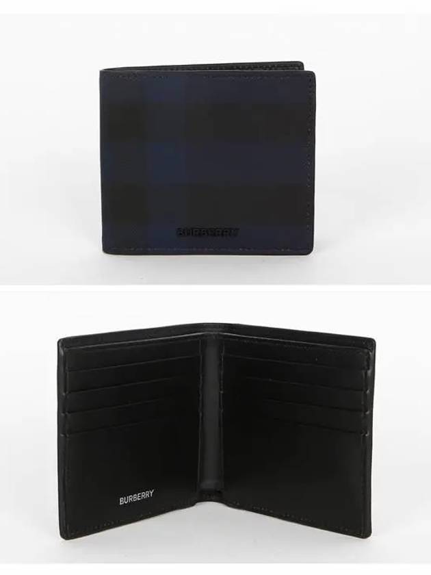 Burberry Check Half Leather Half Wallet Navy