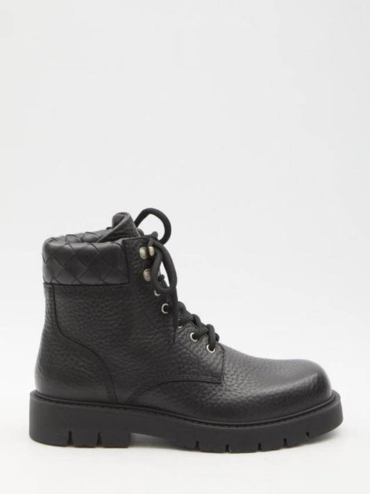 Bottega Veneta Haddock Leather Combat Boots Black