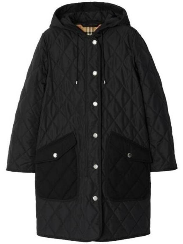 Burberry Women's Diamond Quilted Hoodie Single Coat Black