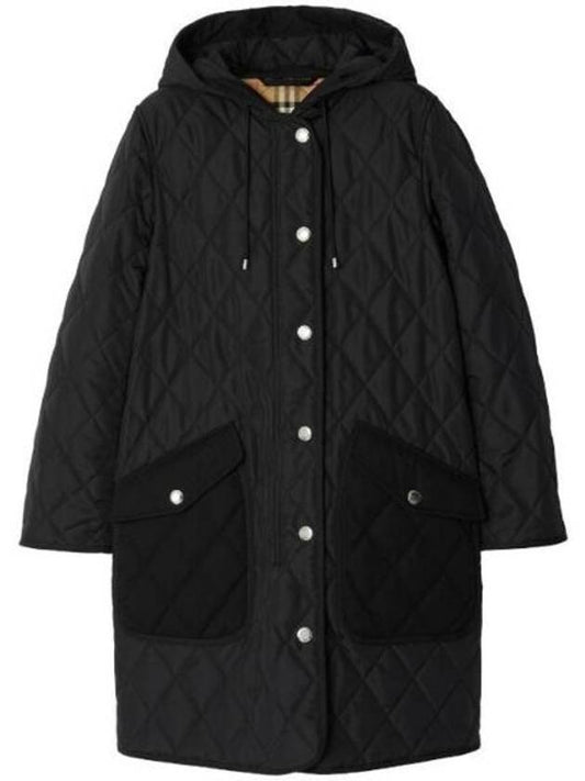 Burberry Women's Diamond Quilted Hoodie Single Coat Black
