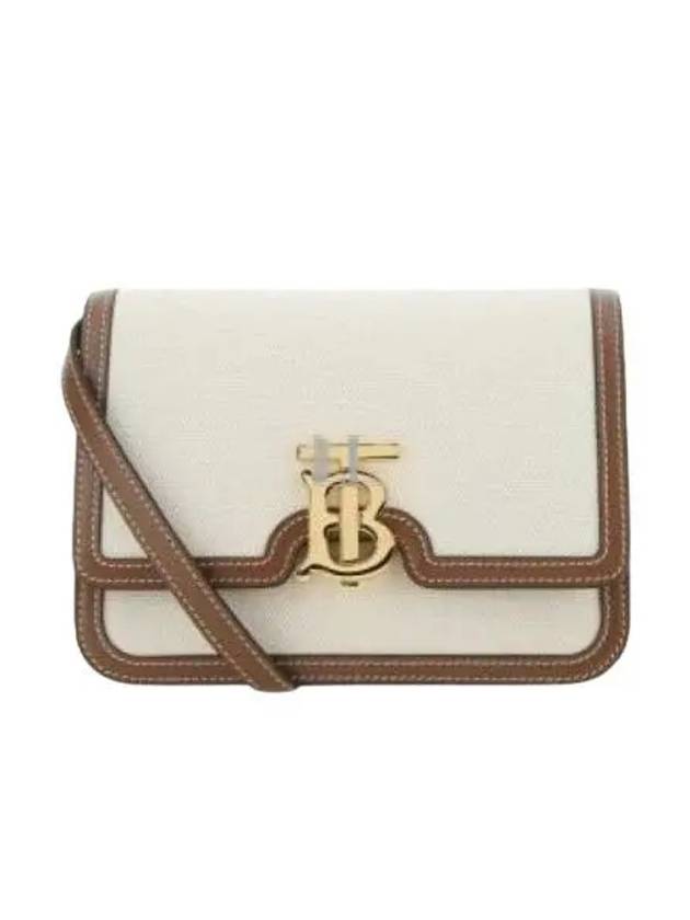 Burberry Two-Tone Canvas Leather Small TB Shoulder Bag Ivory