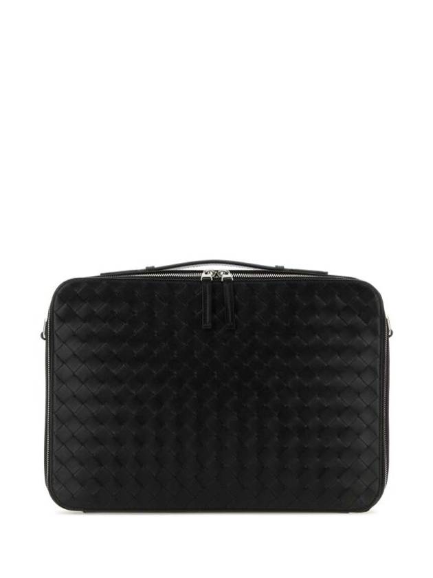 Bottega Veneta Intrecciato Leather Brief Case Black