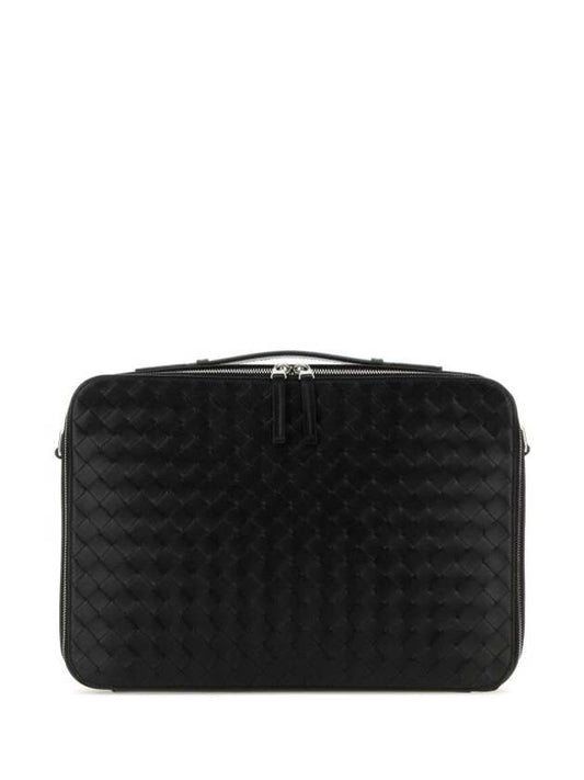 Bottega Veneta Intrecciato Leather Brief Case Black