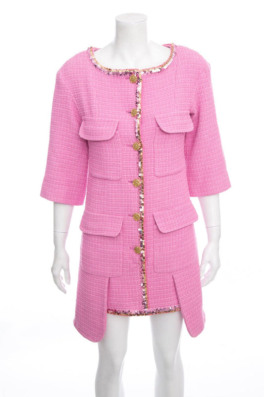 Chanel 2022 Tweed Pink Mini Dress SZ 36