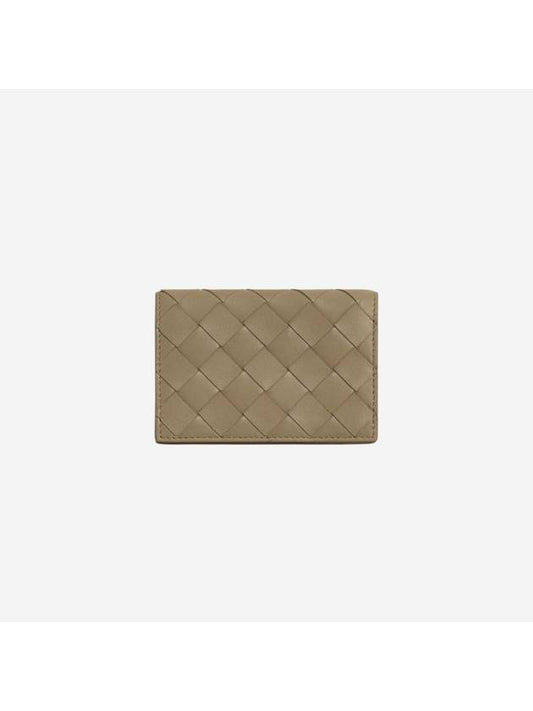 Bottega Veneta Intrecciato Flap Business Card Wallet Taupe