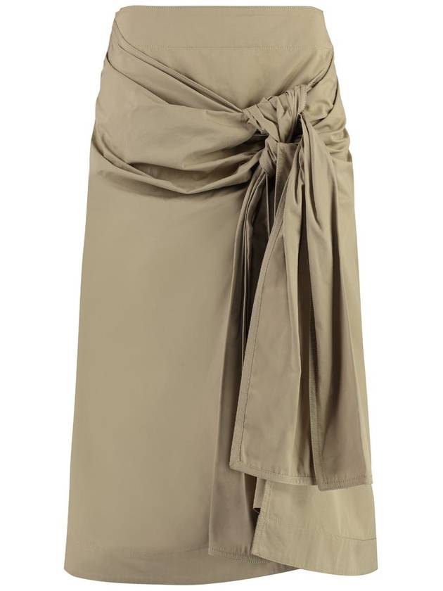 Bottega Veneta Asymmetric Hem Midi A-Line Skirt Beige