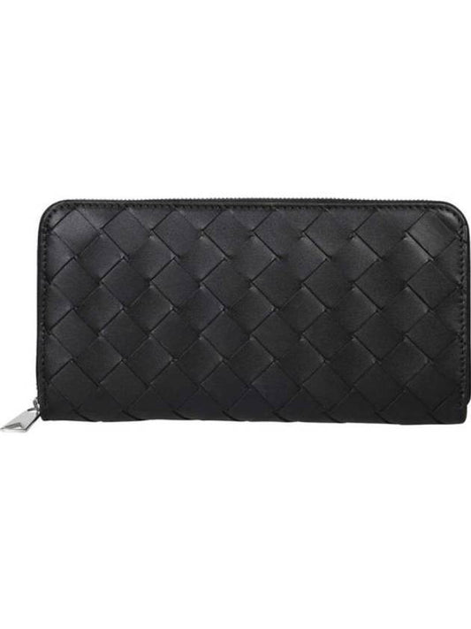 Bottega Veneta Intrecciato Zipper Around Leather Long Wallet Black