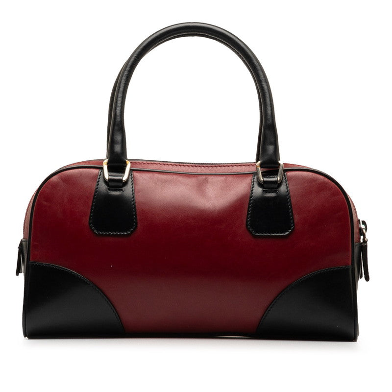Prada Logo Handbag Wine Red Black Leather  Prada