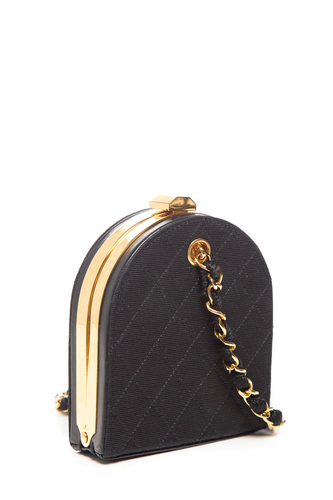 Chanel 1990 Vintage Black Quilted Canvas Mini Box Clutch Bag
