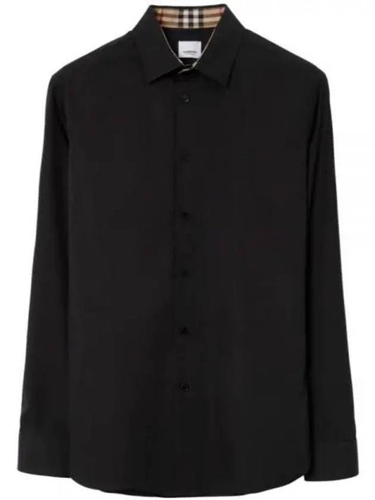 Burberry Embroidered EKD Stretch Cotton Long Sleeve Shirt Black