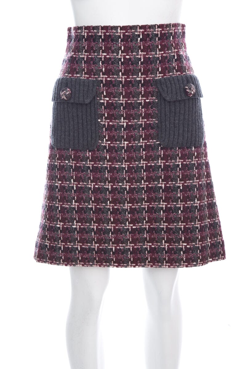 Chanel Burgundy Fantasy Tweed Skirt SZ 36