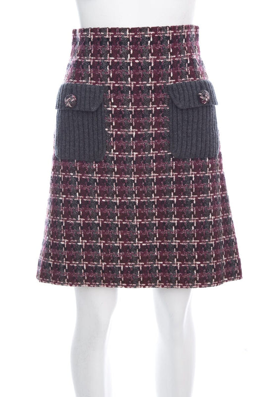 Chanel Burgundy Fantasy Tweed Skirt SZ 36