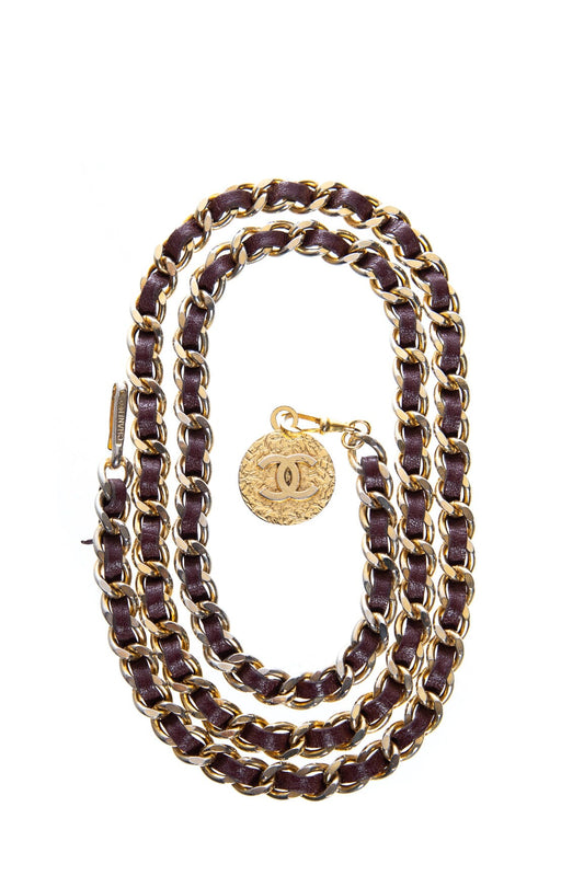 Chanel Vintage 1982 Gold Chain Brown Braided Belt