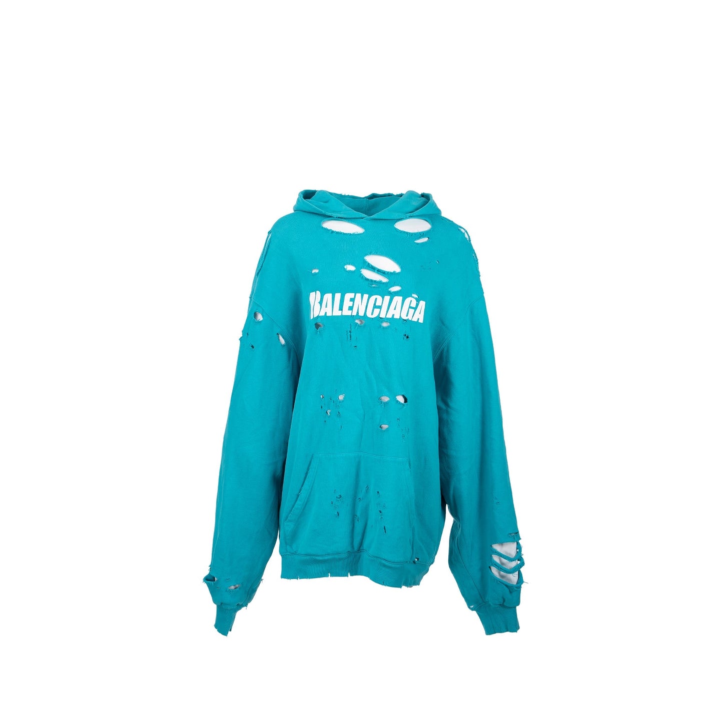 Balenciaga size XS ripped oversized logo hoodie blue