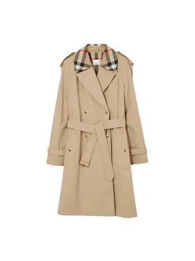 Burberry WoMen's Check Trim Cotton Gabardine Waterloo Trench Coat Beige