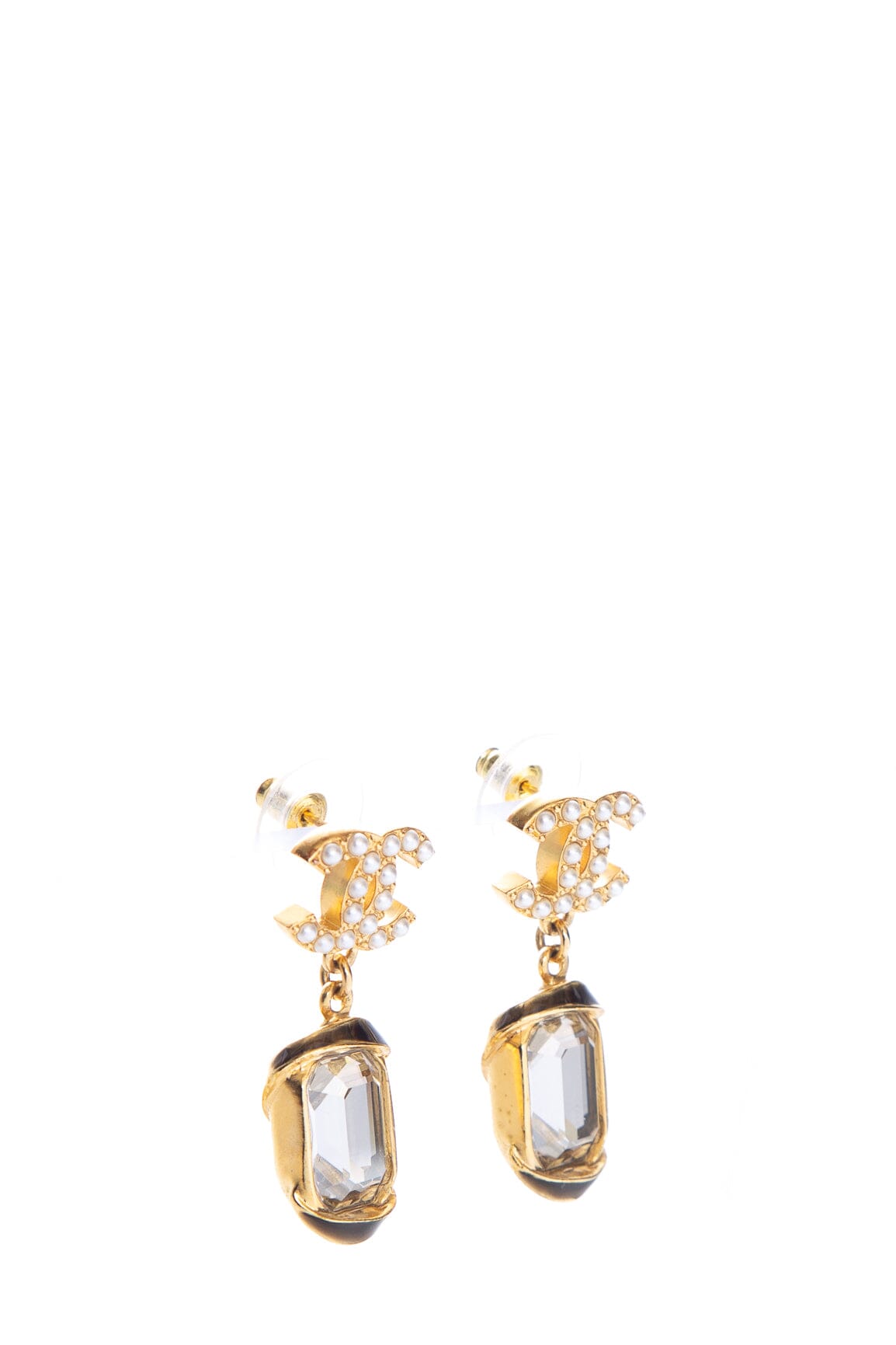 Chanel 2022 Gold CC Crystal Drop Earrings
