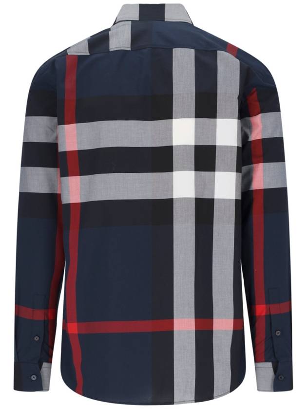 Burberry Check Motif Cotton Long Sleeve Shirt Navy