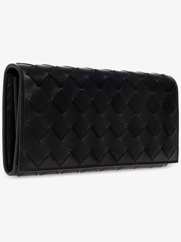 Bottega Veneta Intrecciato Large Flap Long Wallet Black