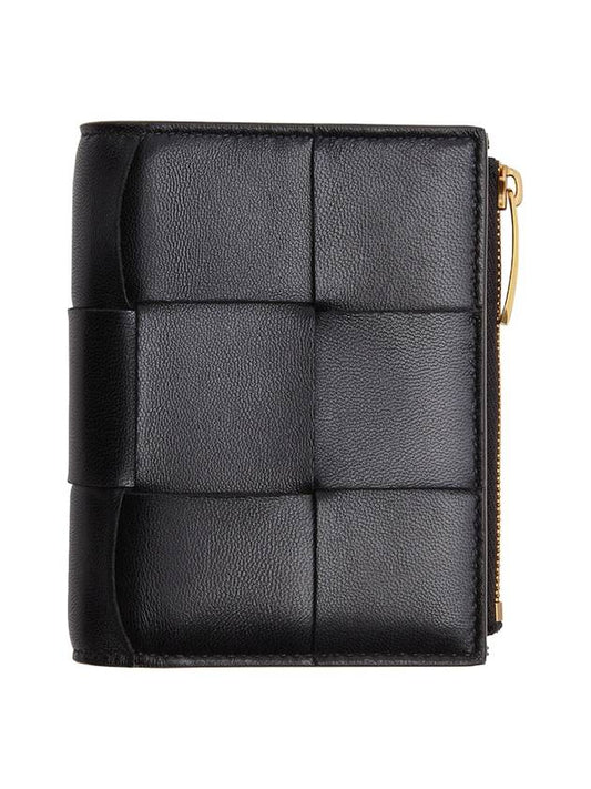 Bottega Veneta Cassette Zipper Bifold Half Wallet Black