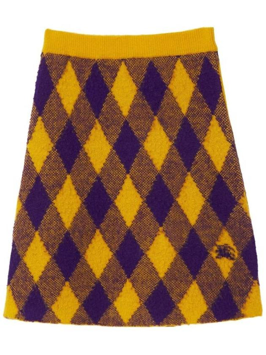Burberry Argyle Check Pattern Knit A-Line Skirt Yellow