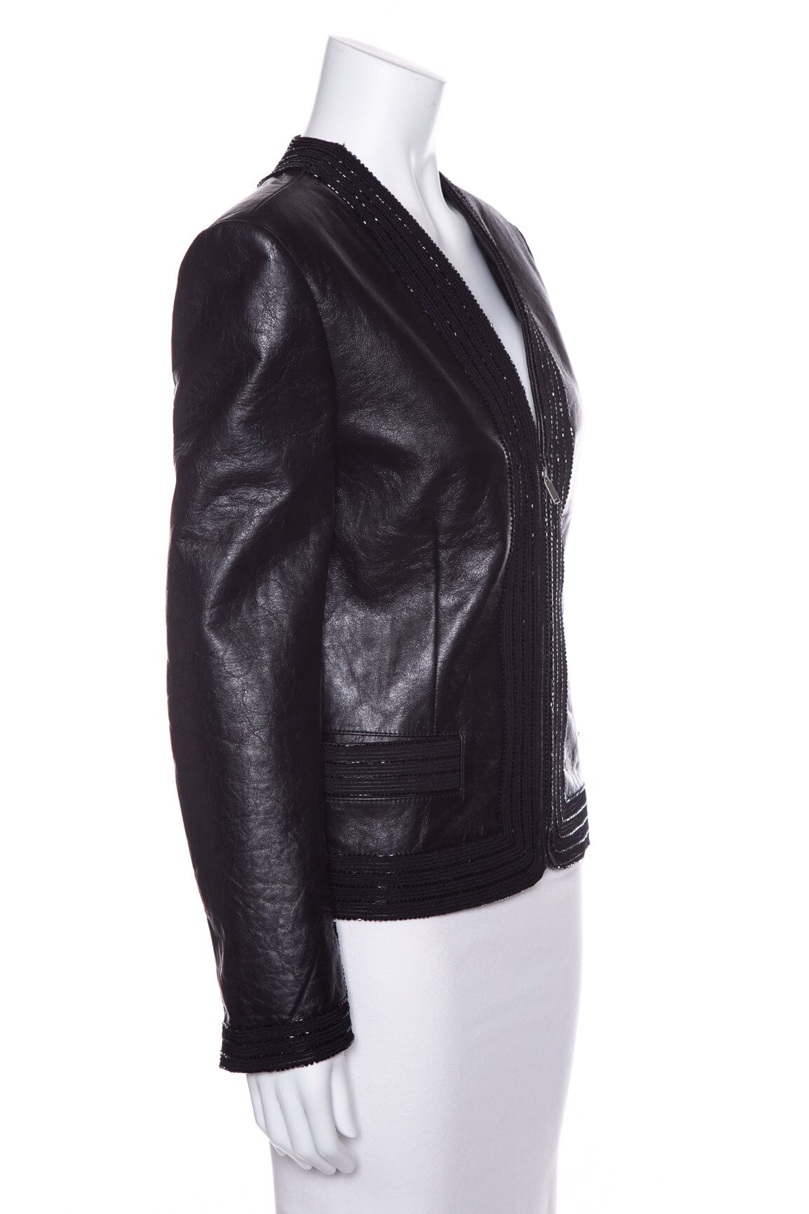 Yves Saint Laurent Black Leather Embellished Blazer SZ S