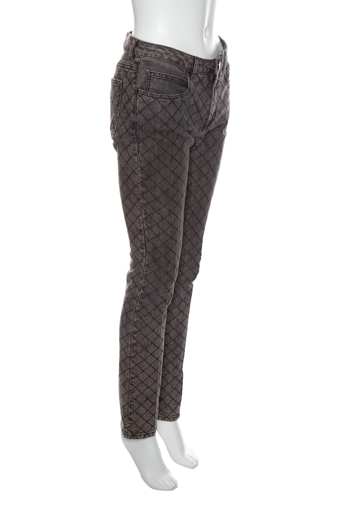 Chanel Grey Quilted Detail Skinny Jeans SZ 38
