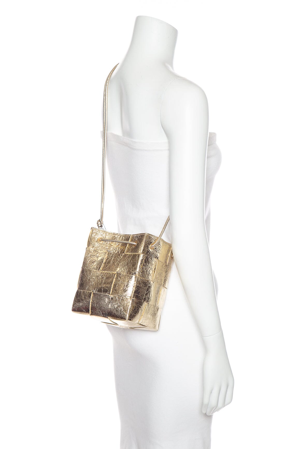 Bottega Veneta Small Metallic Gold Cassette Bucket Bag