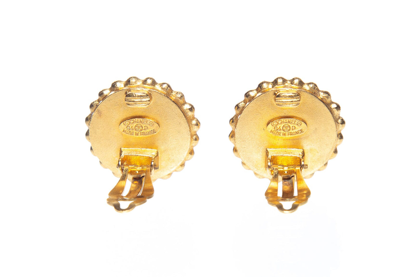 Chanel 2004 Spring Gold and Black Enamel Round Earrings