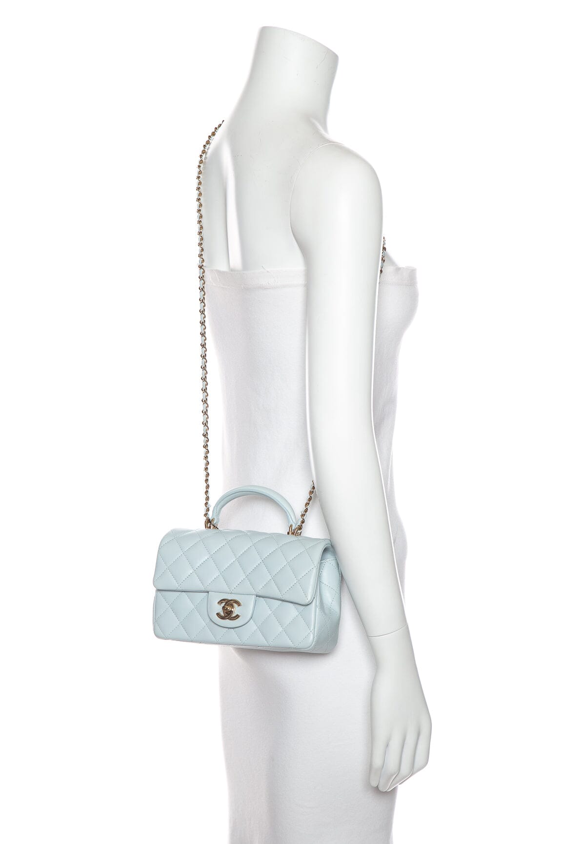 Chanel Blue Lambskin Quilted Top Handle Rectangular Flap Handbag