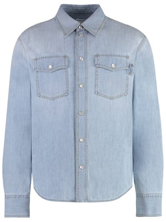 Bottega Veneta Bleached Denim Shirt Long Sleeve Shirt Light Blue