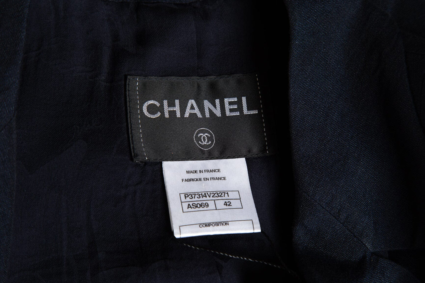 Chanel Navy Linen Cropped Jacket SZ 42
