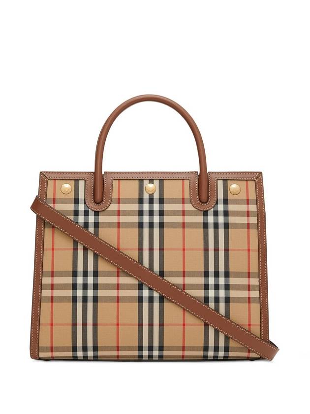 Burberry Small Vintage Check Title Tote Bag Beige