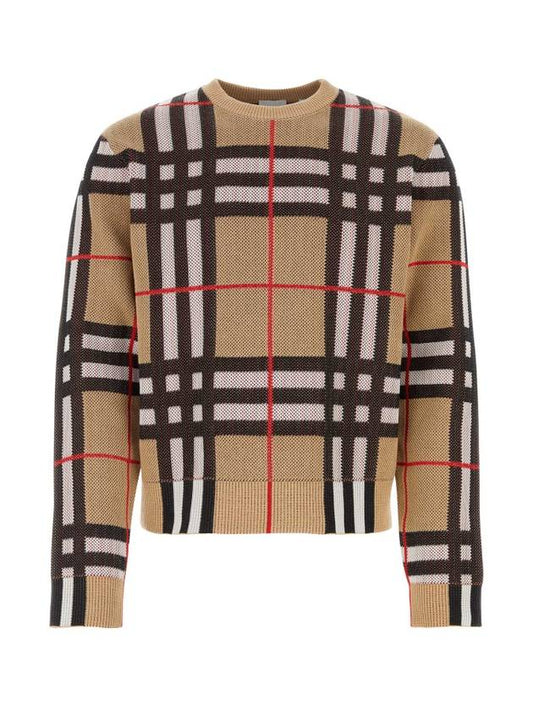 Burberry Check Technical Cotton Knit Top Beige