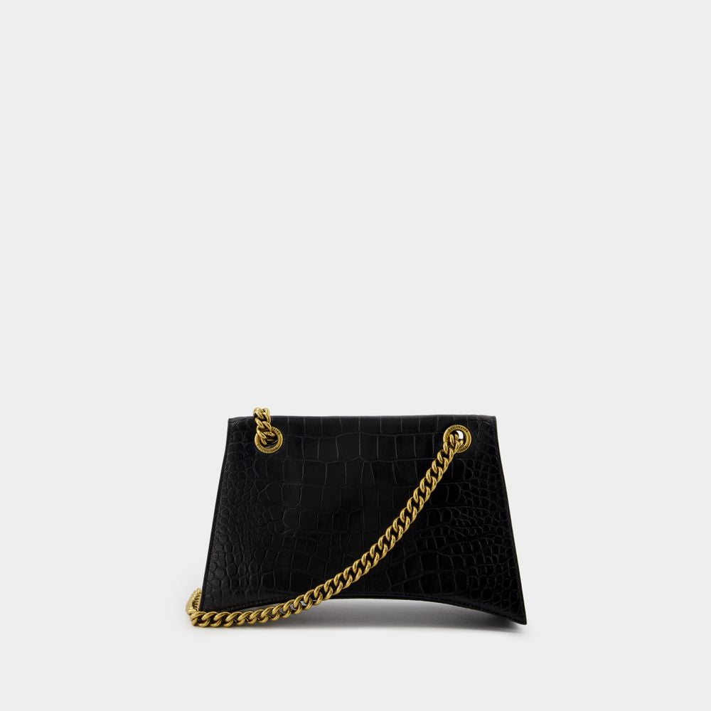BALENCIAGA Mini Crocodile-Embossed Leather Shoulder Bag with Chain Strap