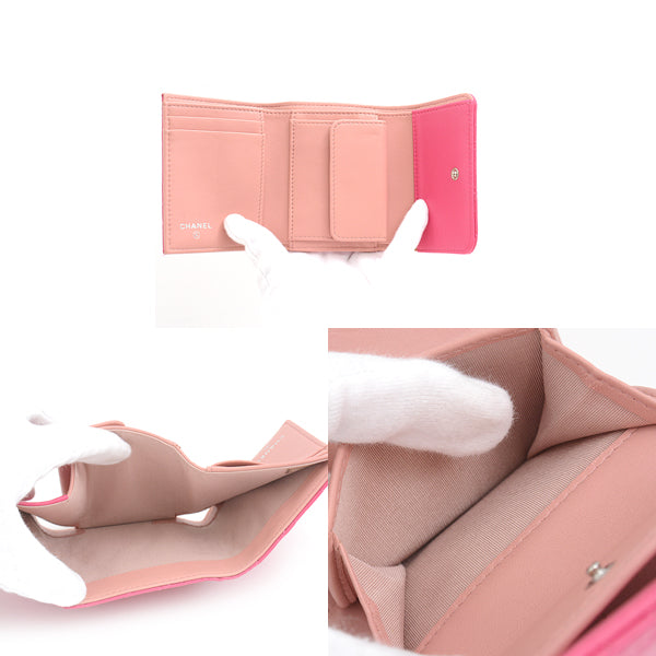 Chanel Camellia Lambskin Trifold Compact Wallet Pink