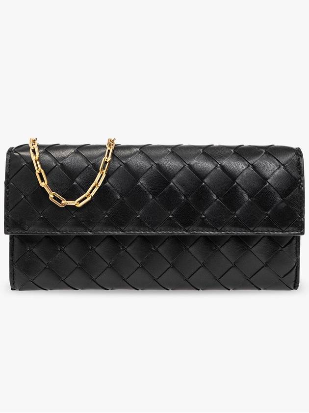 Bottega Veneta Intrecciato Chain Long Wallet Black