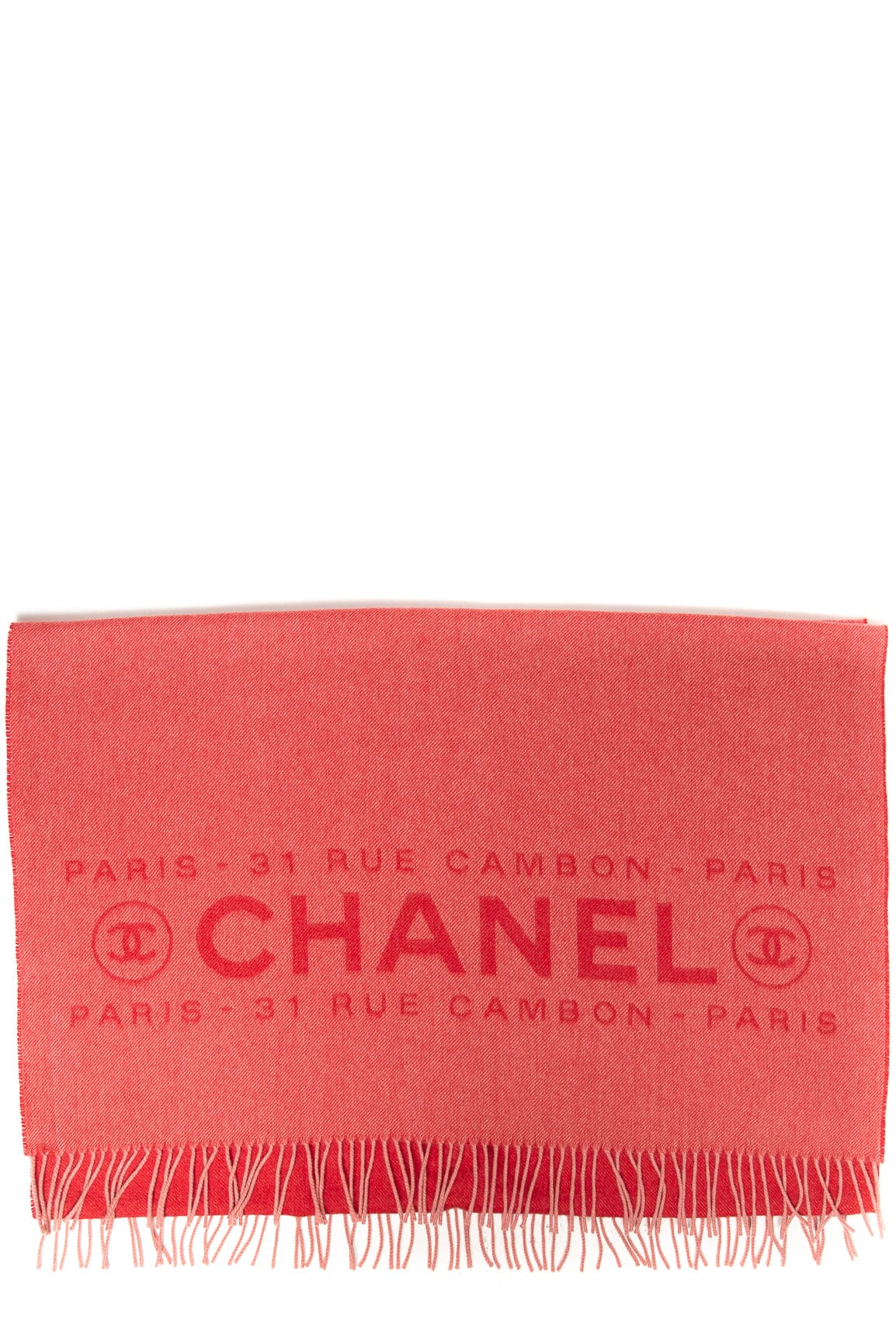Chanel Red and Pink "Chanel" Logo Cashmere Scarf