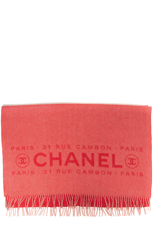 Chanel Red and Pink "Chanel" Logo Cashmere Scarf