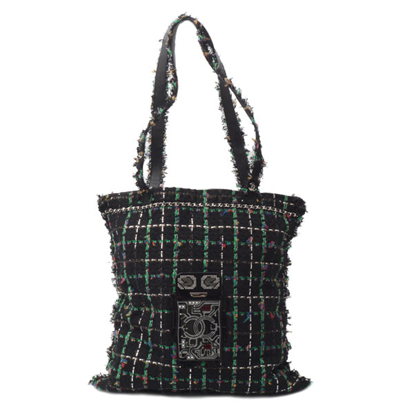 Chanel Tweed Robot Design Tote Bag Black