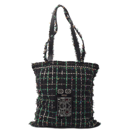Chanel Tweed Robot Design Tote Bag Black