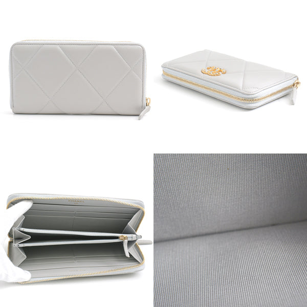 Chanel Lambskin Round Zipper Long Wallet Gray