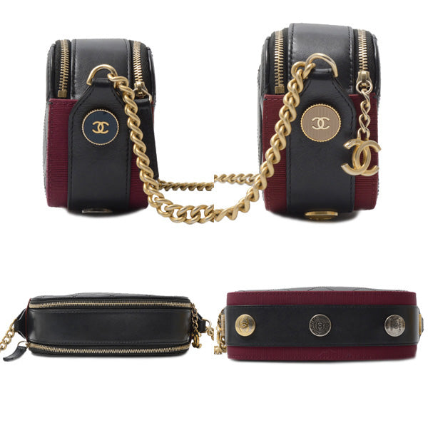 Chanel Matelasse Chain Shoulder Bag Black Bordeaux