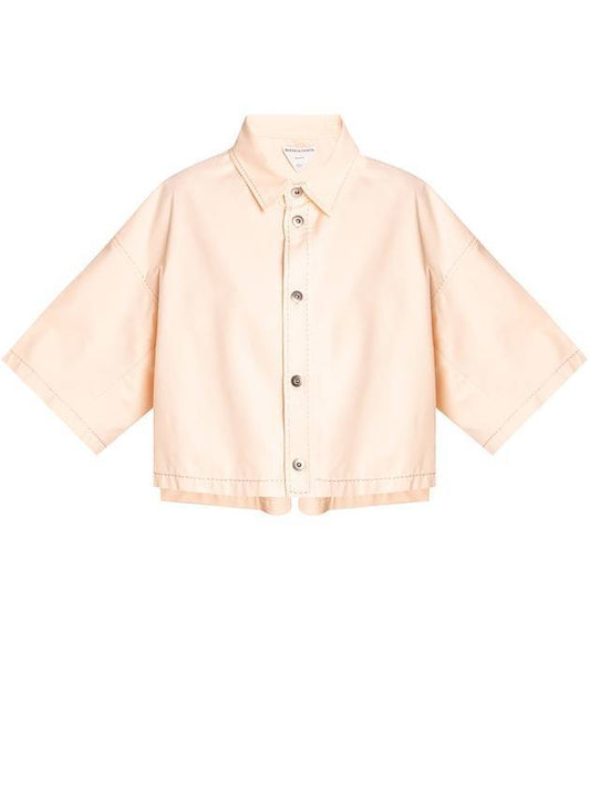 Bottega Veneta Stitched Crop Cotton Shirt Pink