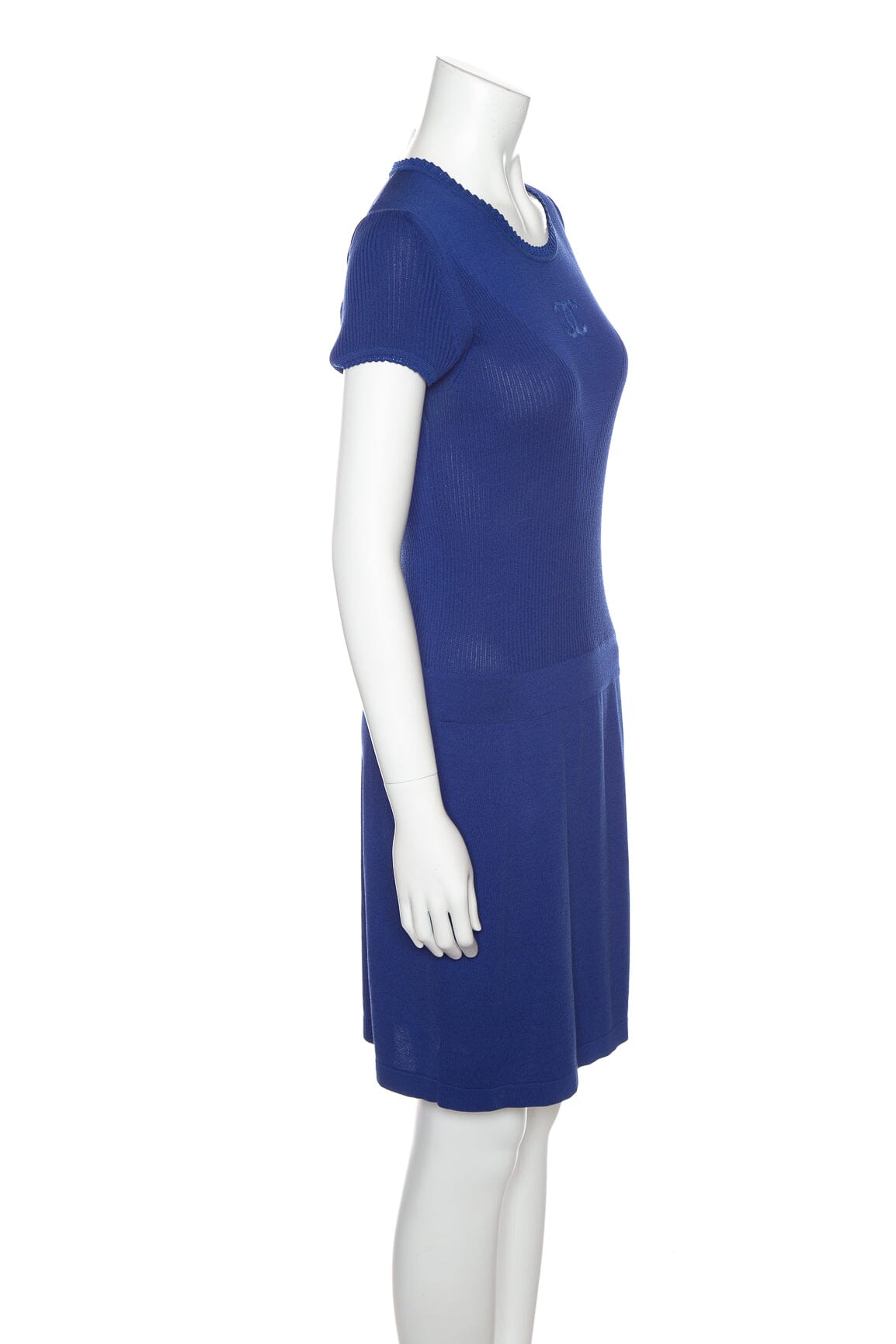 Chanel Cobalt Blue Logo Knit Dress SZ 40