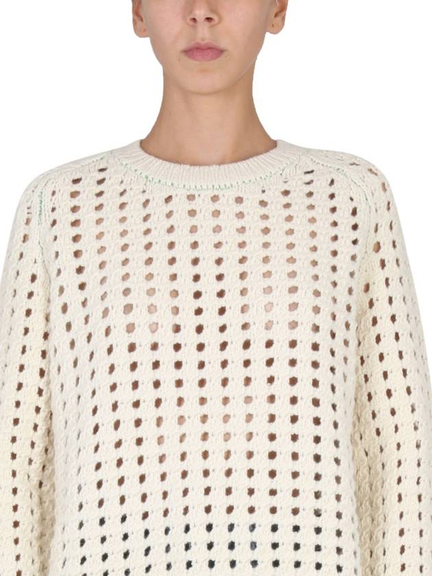 Bottega Veneta Open Mesh Sweater Knit Top Ivory