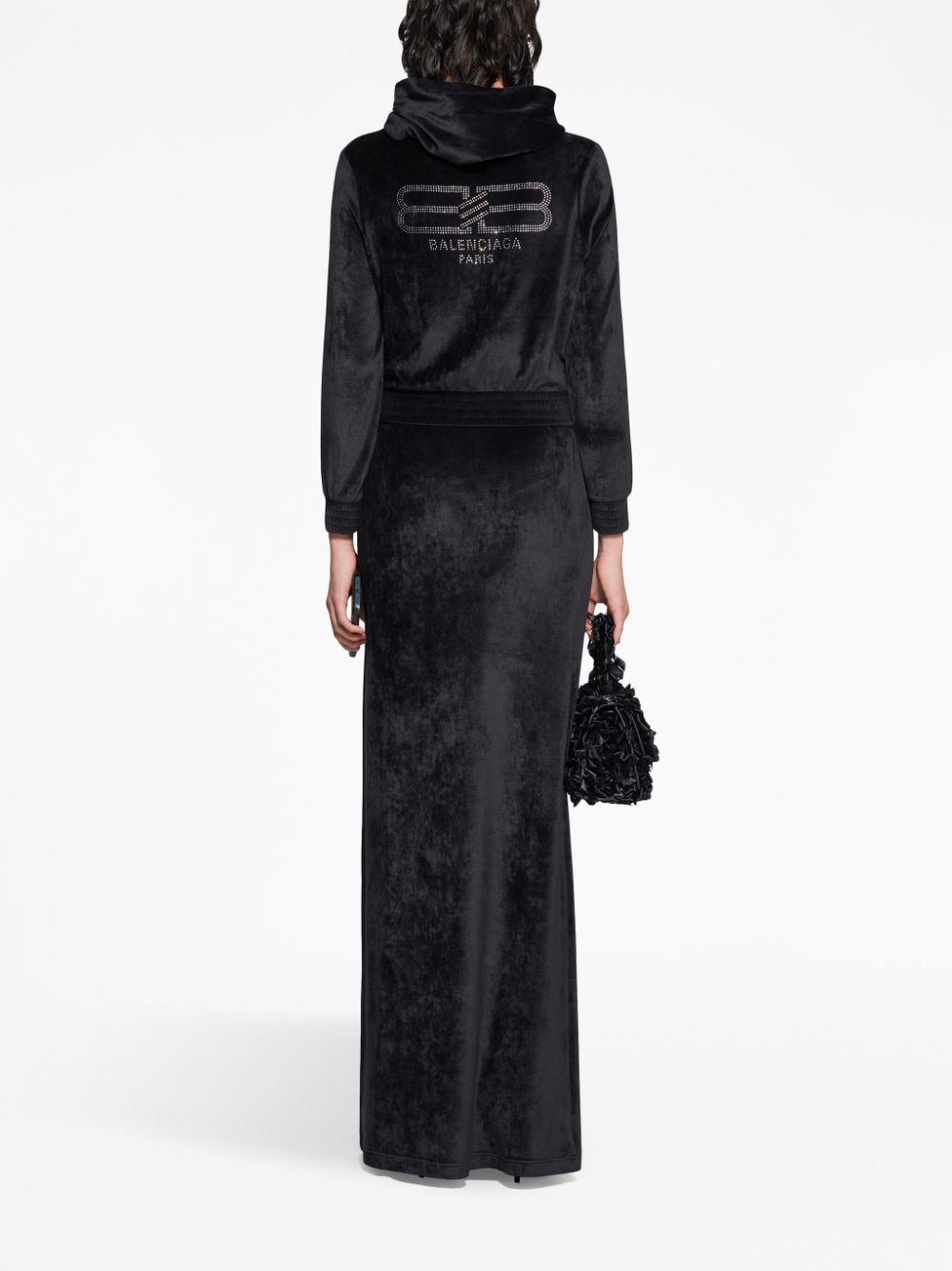 BALENCIAGA Velvet Zip-Up Hoodie with Crystal Embellishments