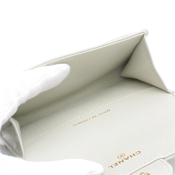 Chanel Caviar Skin Matelasse Classic Flap Card Case Light Grey